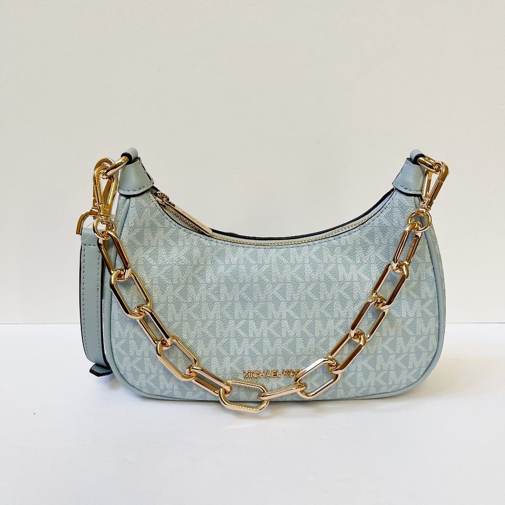 Michael Kors Cora Medium Shoulder Crossbody Bag MK Pale Ocean Blue - Picture 6 of 12